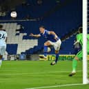 Lewis Dunk misses a golden chance in the second half for Brighton against Chelsea