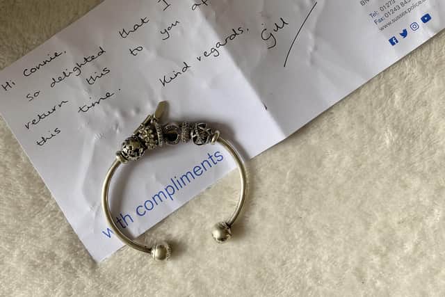 Connie Saunders was reunited with her Pandora bracelet after it was dug up on Littlehampton beach