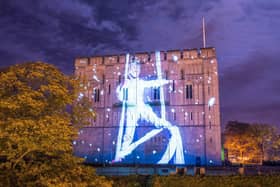 An example of Double Take Projections' work at Norwich Castle in run up to Christmas 2016