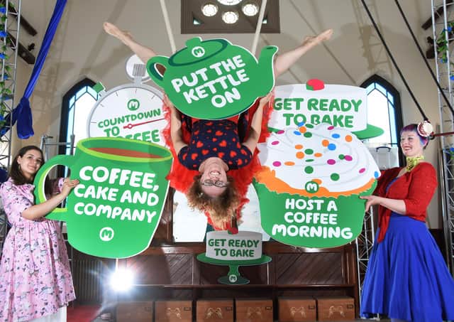 Pictured are Emily Parry, left, Jen Parry and Kate Smith at High Hoops in Deighton, looking forward to the Worldâ€TMs Biggest Coffee Morning in September. Picture by David Harrison. SUS-200309-122207001