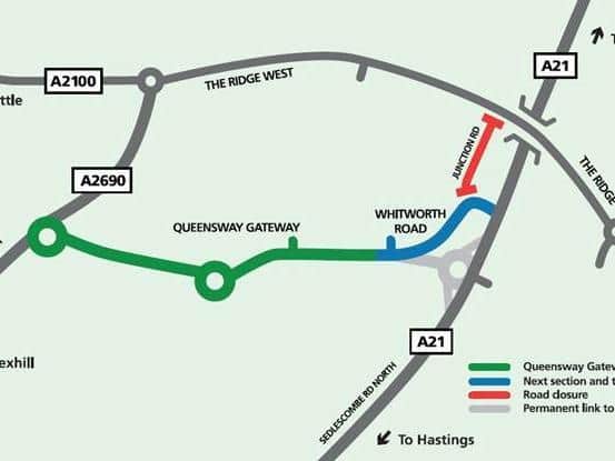The temporary link between the Queensway Gateway and the A21