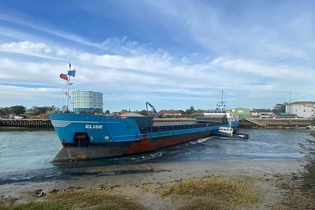 The MV Elise is blocking the River Arun. Picture: Robert Boyce