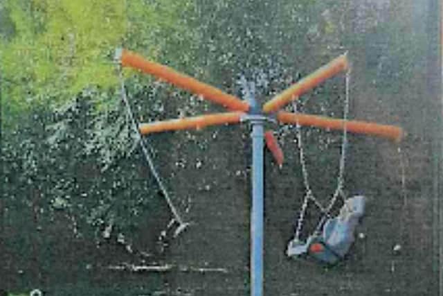 Sussex Police said the 13-year-old local boy was approached by four other teenage boys who asked if they could push him on the swing pictured, which he agreed to