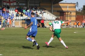 Tommy Leigh shoots - and puts Bognor ahead / Picture: Martin Denyer