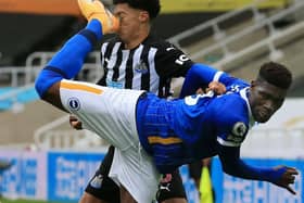 Brighton's Yves Bissouma connects painfully with Newcastle's Jamal Lewis