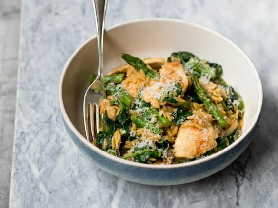 Asparagus Chicken and Spinach Orzo