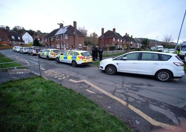 Police at the scene of the crime investigation at Landport Recreation Ground in Lewes. Picture: Peter Cripps