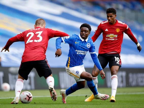 Tariq Lamptey in action for Brighton against Manchester United