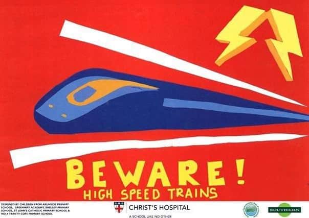 One of the rail safety posters created by the pupils during a workshop at Christ's Hospital SUS-200610-084315001