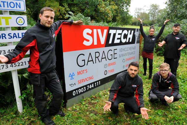 Sivtech garage owner Ashley Sivers (left), has been ordered by  Horsham District Council to take down a sign outside his business near Storrington. Pic Steve Robards SR2010023 SUS-200210-225702001