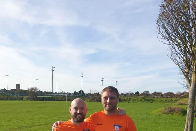 Chris Kowalkowski (right) from Horsham with pal Jason Hamilton who both play for Sands United following the loss of Chris' daughter, Ruby, last year SUS-200710-154232001