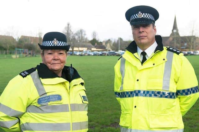 DCI Alasdair Henry with PCSO Sue Choppin, Sussex Police