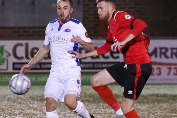 Action from Eastbourne Borough v Dorking on Tuesday night. Picture by Andy Pelling