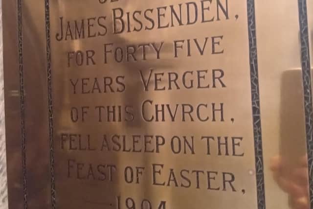 The brass plaque in Holy Trinity Church, Hastings
