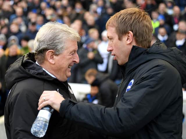 Crystal Palace boss Roy Hodgson and Brighton head coach Graham Potter will meet once against at Selhurst Park this Sunday