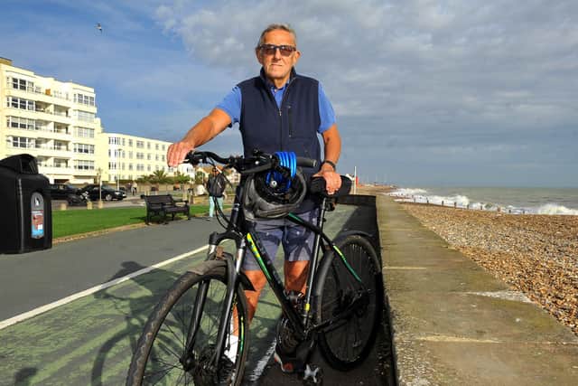 Worthing man Phil Abbott is concerned about fast cyclists and scooter riders along the seafront. Pic Steve Robards SR2010202 SUS-201021-103448001