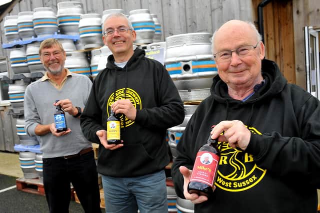 Ian Bolt from Camra with Co-directors Keith Kempton and Mike Rice of Riverside Brewery
