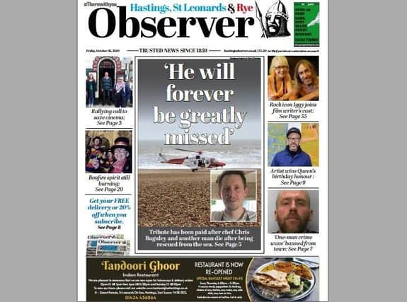 Today's front page of the Hastings & Rye Observer SUS-201015-132106001