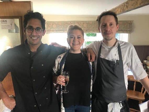 Chris Baguley (right) on Christmas Day 2019 with Rajh Siva (Co-owner/director of The Plough and The Union Rye) and Anna Sands (General Manager, The Union Rye) SUS-201015-115137001
