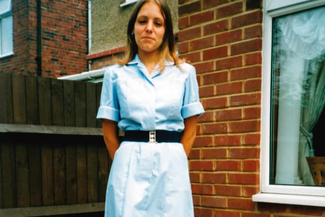Becky Sinclair aged 16, on her first day as a carer 20 years ago
