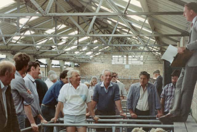 Stride and Son auctioneer Derek Bowerman leading a sheep sale on May 23, 1990