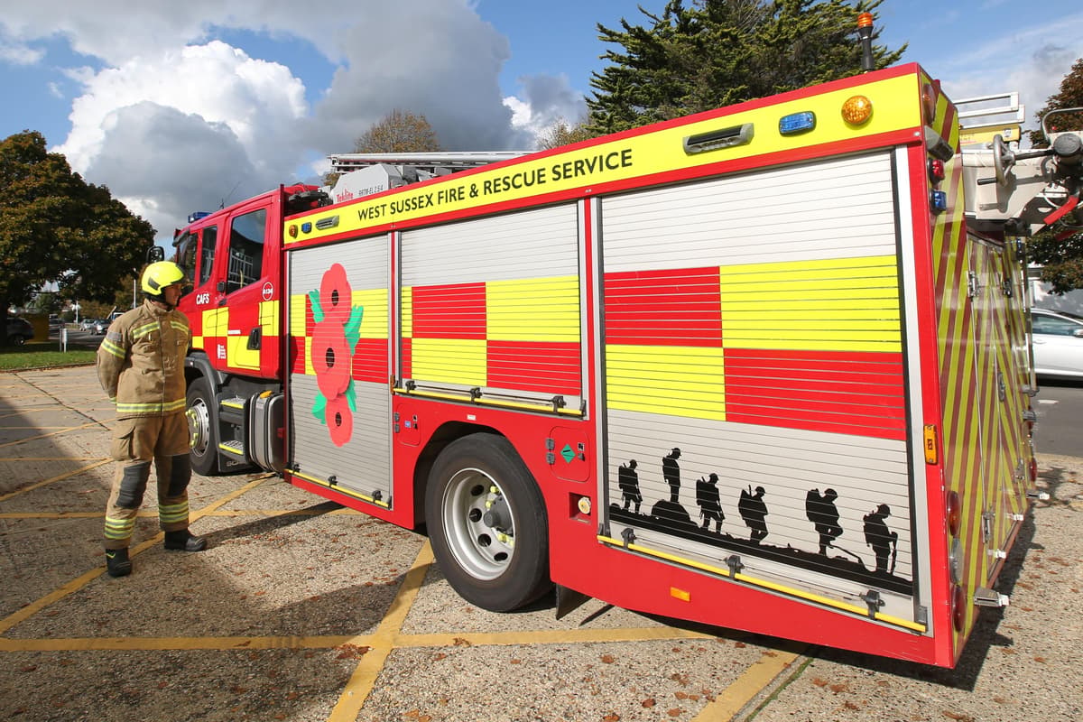 Fire Engine Poppy Remembrance Day tribute sees poppies appear on West Sussex fire engines