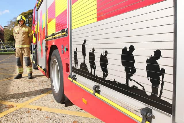 A Remembrance Day tribute has been painted on several fire engines