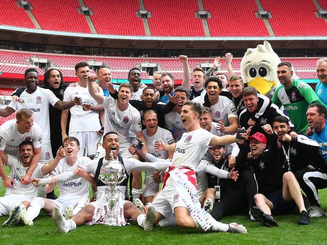 AFC Fylde celebrate winning the FA Trophy in 2019 / Picture: Getty