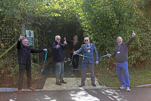 The Titnore Lane footpath in Worthing is complete. Barry Burks, local resident who instigated the footpath plans, with dignitaries including Worthing mayor Lionel Harman, mayoress Karen Harman, county councillor Roger Elkins and Worthing Borough councillor Sean McDonald