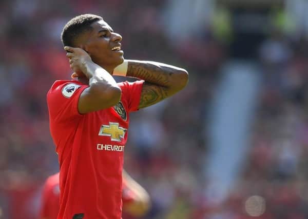 MANCHESTER, ENGLAND - AUGUST 24: Marcus Rashford looks dejected during the Premier League match between Manchester United and Crystal Palace at Old Trafford on August 24, 2019 in Manchester, United Kingdom. (Photo by Michael Regan/Getty Images) SUS-190827-145015002