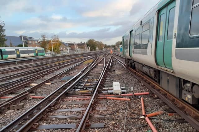 All lines remain blocked in and out of Bognor after a 'low speed derailment'. Photo: Network Rail Kent and Sussex