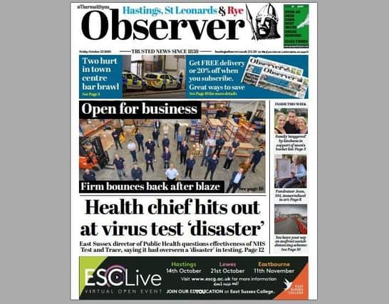 Today's front page of the Hastings & Rye Observer SUS-201022-134056001