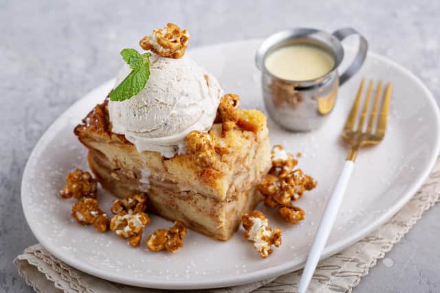 Toffee apple bread and butter pudding