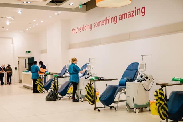The plasma donation centre in Westfield, London