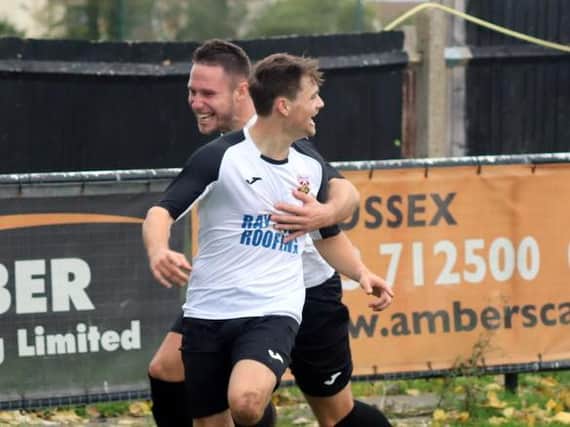 Pagham celebrate taking the lead / Picture by Roger Smith