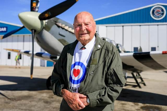 George Dunn with a Spitfire at Biggin Hill. Credit: RAF Benevolent Fund
