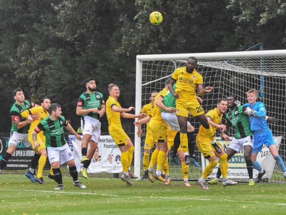 Goalmouth action between Burgess Hill and Ramsgate / Picture: Chris Neal