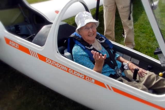 Grace Farestvedt on one of her glider flights in Sussex in her 90s