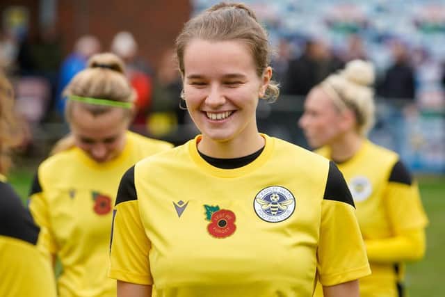 Player of the match Immy Lancaster wearing the poppy-emblazoned Wasps shirt (Picture: Ben Davidson Photography – www.bendavidsonphotography.com)