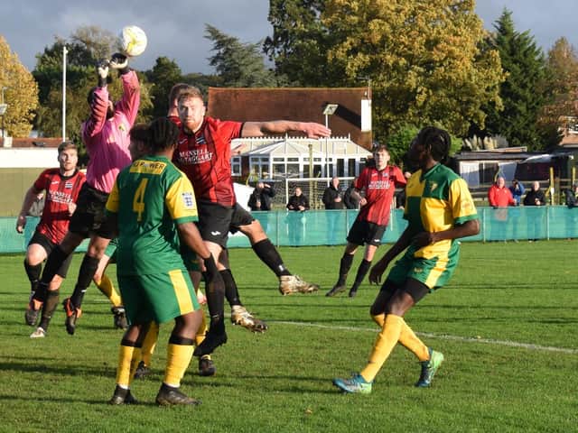 An FA Vase game between AFC Uckfield and Holmesdale last weekend - but football at this level is banned for a month from Thursday / Picture: Mike Skinner