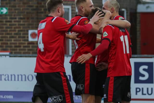 Goal celebrations at Eastbourne's win over Welling / Picture: Andy Pelling