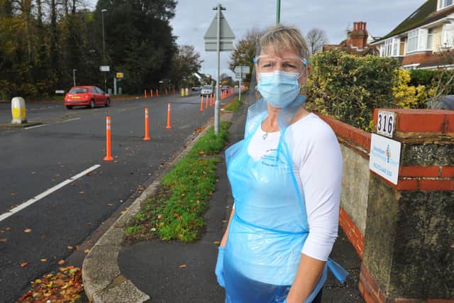 Shoreham business owner, Nicky Wycherley, says the pop-up cycle lanes on Upper Shoreham Road are having a detrimental effect on her physio business. Pic Steve Robards SR201101 SUS-200211-170638001