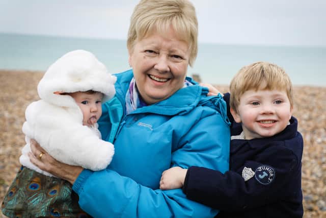 Gill Horne with grandchildren Neo and Merdeka. Picture: Sabrina Reed photography