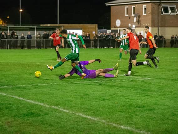 Devon Fender scores his first Chi City goal as Miles Rutherford's team defeat Saltdean / Picture: Neil Holmes