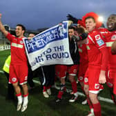 Crawley Town celebrating victory at Torquay in 2011
