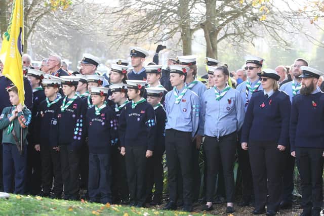 Members of the 5th Littlehampton Sea Scout Group at the town's Remembrance Sunday service. Photo by Derek Martin DM18111127a