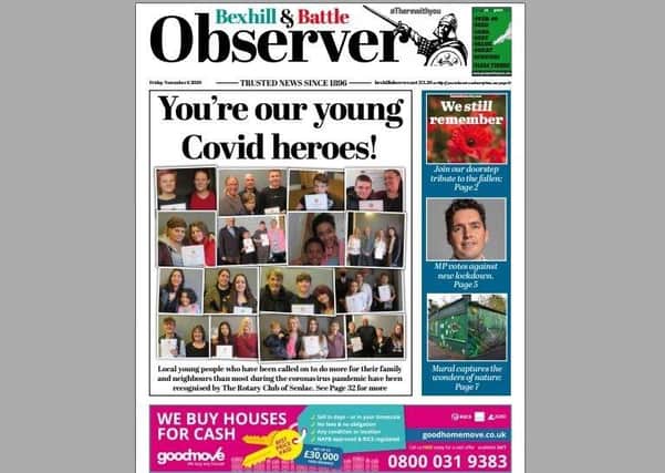 Today's front page of the Bexhill & Battle Observer SUS-200511-133522001