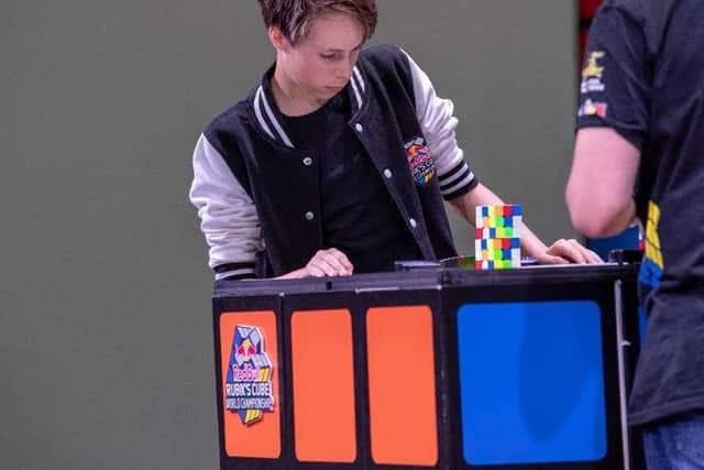 Chris Mills photographed at the Red Bull Rubik’s Cube World Championship event in Boston, Massachusetts in 2018