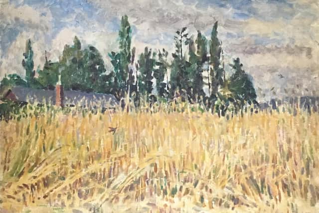 A watercolour of cornfield near Horsham by Vincent Lines
