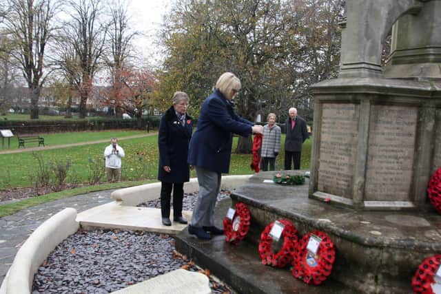 Chichester Lions Club president, Linda Squires, presented a wreath at the war memorial in Litten Gardens